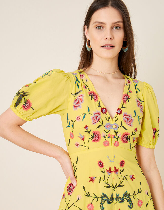 Delia Embroidered Tea Dress , Yellow (YELLOW), large