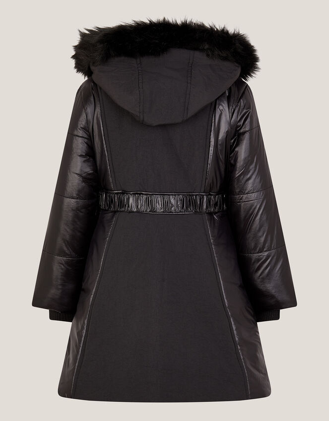 Shine Panel Belted Coat, Black (BLACK), large