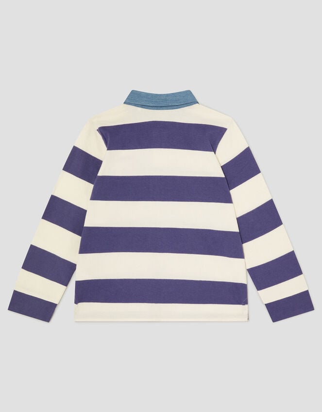 Stripe Long Sleeve Rugby Shirt, Blue (BLUE), large