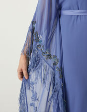 Emma Embellished Fringe Kaftan Dress in Recycled Polyester, Blue (BLUE), large
