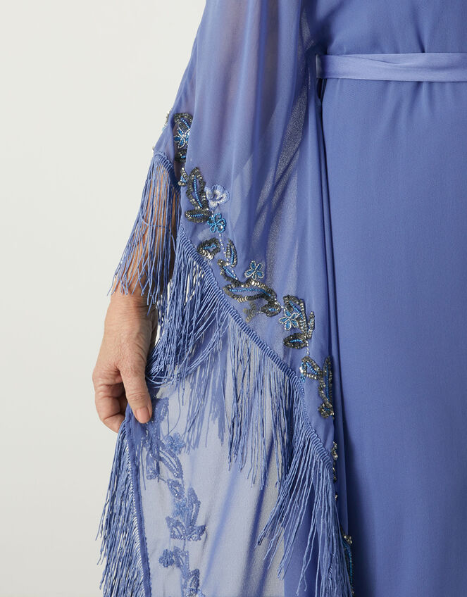 Emma Embellished Fringe Kaftan Dress in Recycled Polyester, Blue (BLUE), large