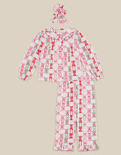 Christmas Cracker Long Pyjamas & Hair Scrunchie Set, Cream (CREAM), large