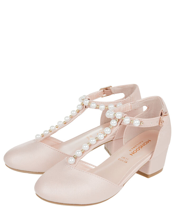 Phoebe Shimmer and Pearl T-Bar Shoes, Pink (PALE PINK), large