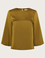 Ingrid Bell Sleeve Satin Top, Green (OLIVE), large