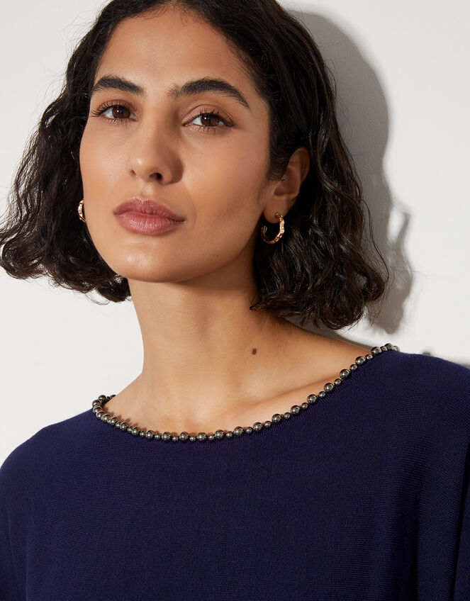 Bliss Bead Neck Jumper, Blue (NAVY), large