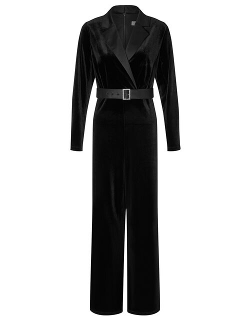 Sheena Stretch Velvet Wide-Leg Jumpsuit, Black (BLACK), large