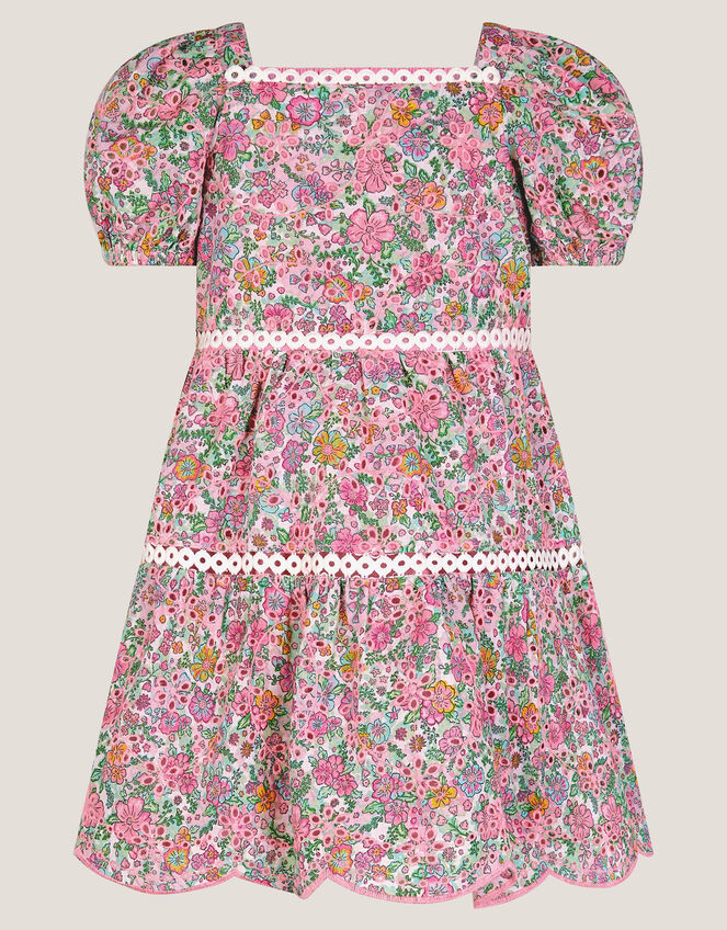 Baby Broderie Floral Puff-Sleeve Dress, Pink (PINK), large