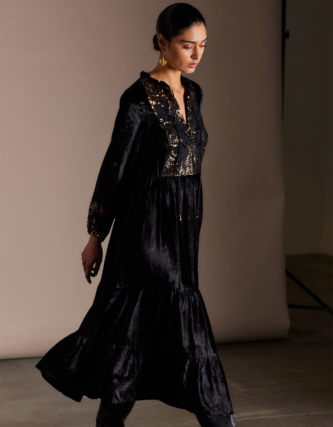 East Brogan Embellished Velvet Dress, Black (BLACK), large