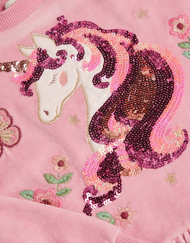 Unicorn Embellished Velour Dress, Pink (PINK), large