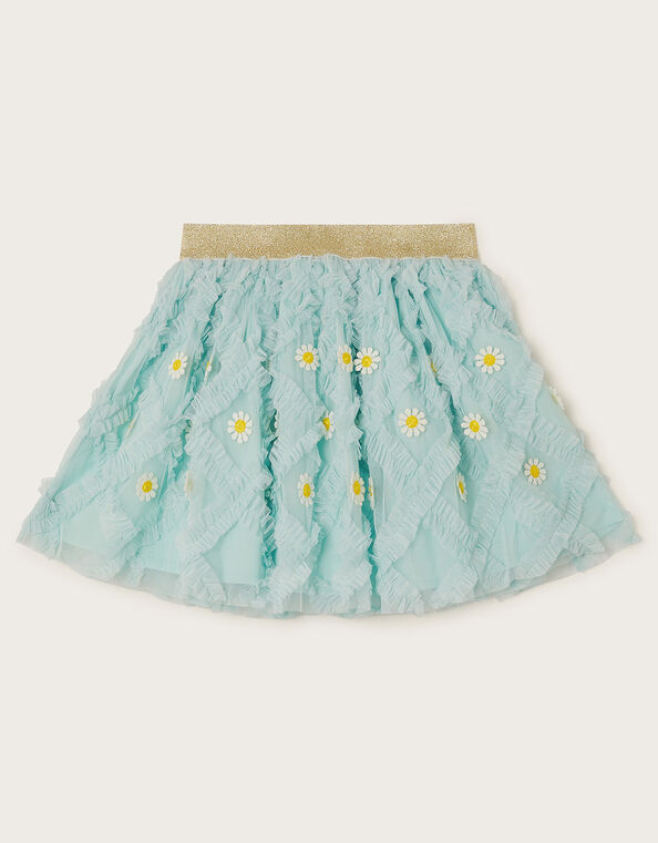 Floral Ruffle Disco Skirt, Blue (AQUA), large