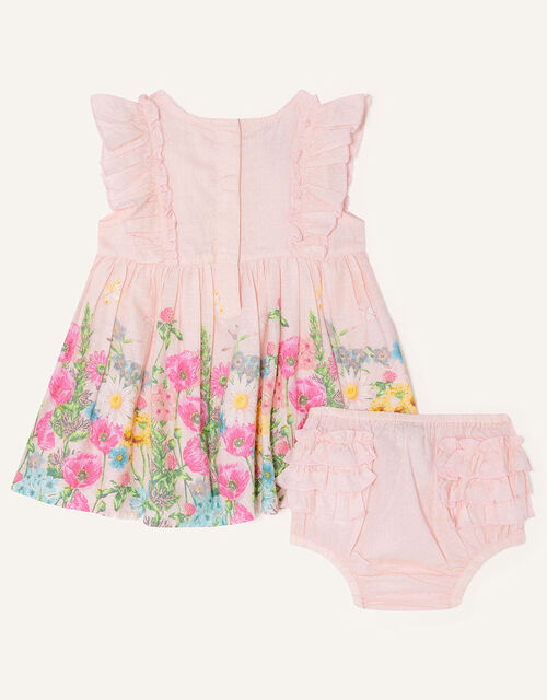 Newborn Floral Border Hem Dress Set, Pink (PINK), large