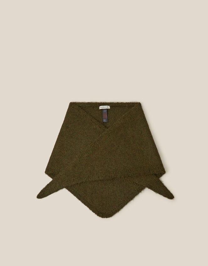 Taya Knitted Triangle Scarf, Green (KHAKI), large