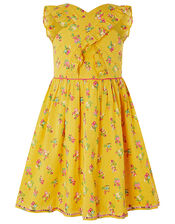 Grace Floral Ruffle Dress in Organic Cotton, Yellow (YELLOW), large
