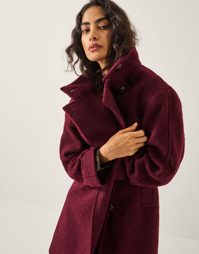 Freya Bouclé Coat, Red (BURGUNDY), large