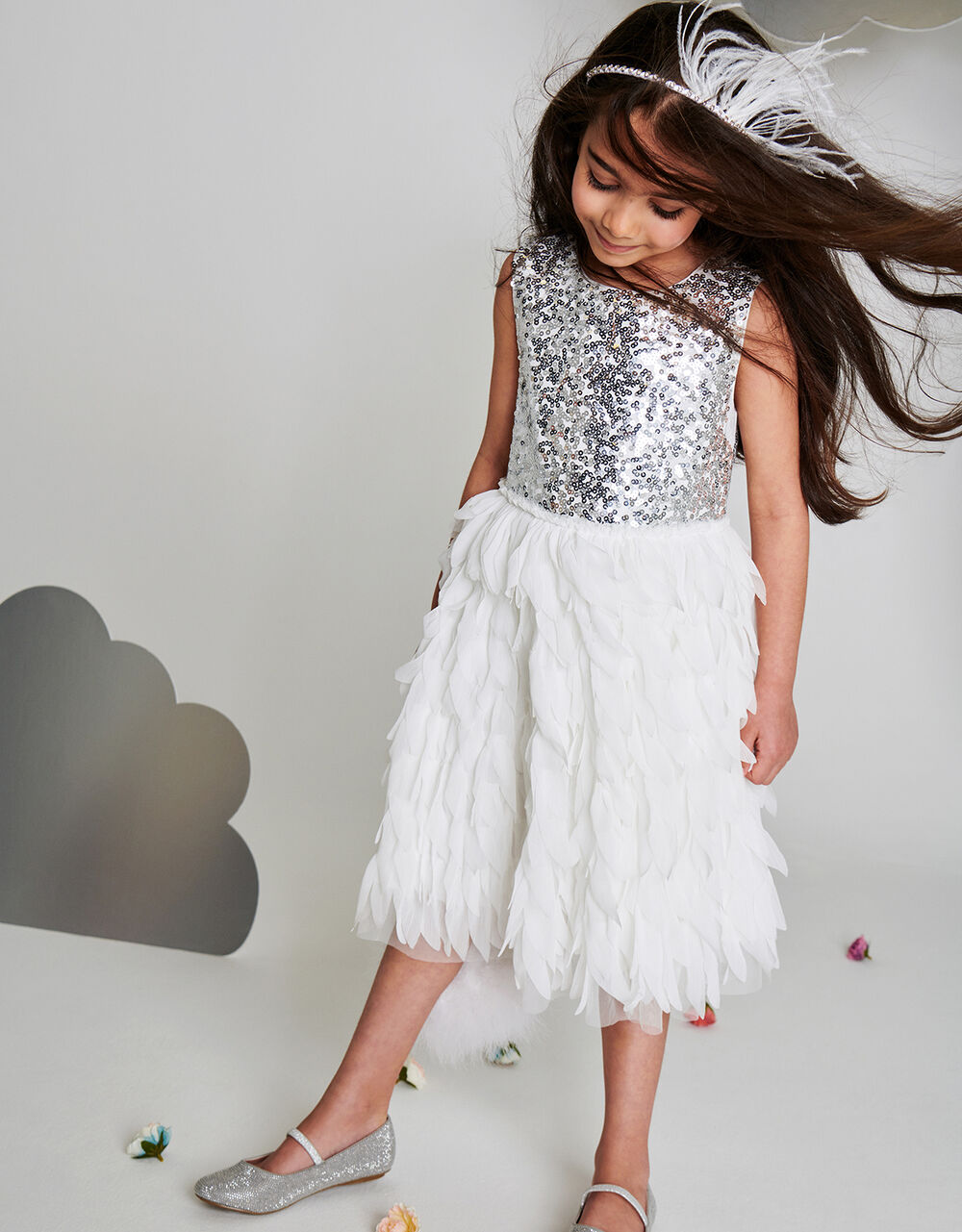 Children Girls 3-12yrs | Darcy Sequin Ruffle Dress Ivory - ST75279