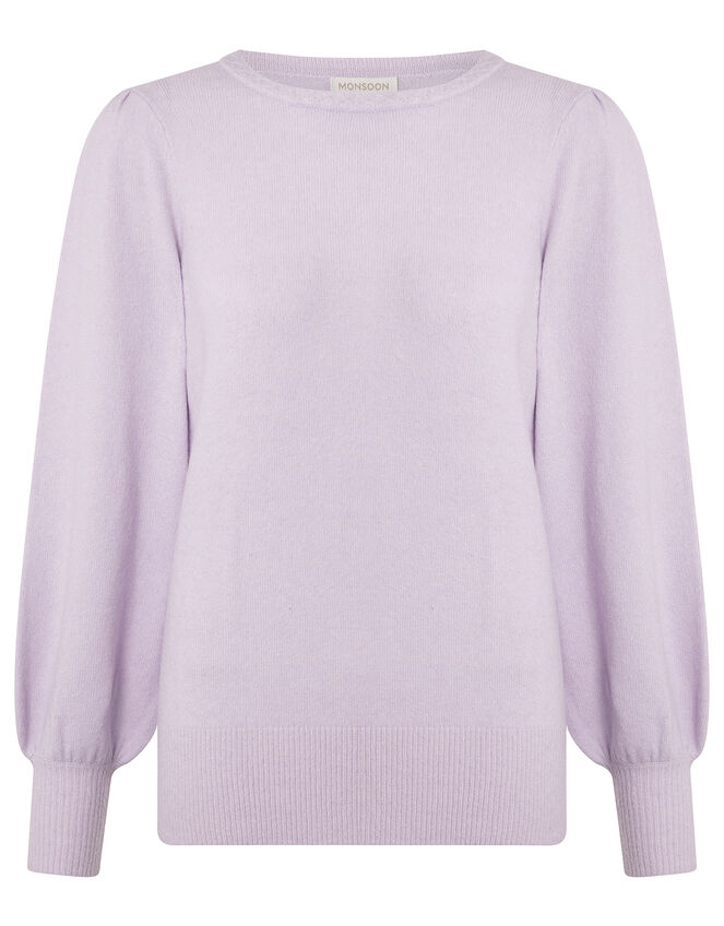 Soft Blouson Sleeve Jumper in Wool Blend, Purple (LILAC), large