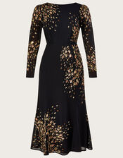 Wendy Embroidered Midi Dress in Recycled Polyester, Black (BLACK), large