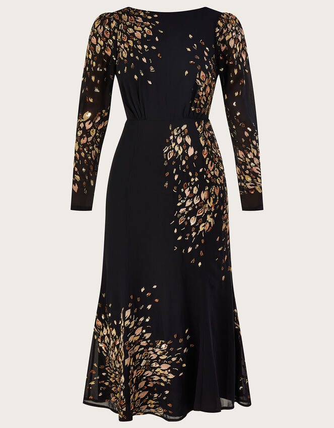 Wendy Embroidered Midi Dress in Recycled Polyester, Black (BLACK), large