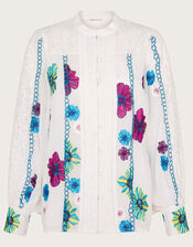 Lorraine Lace Embroidered Blouse in Recycled Polyester, Ivory (IVORY), large