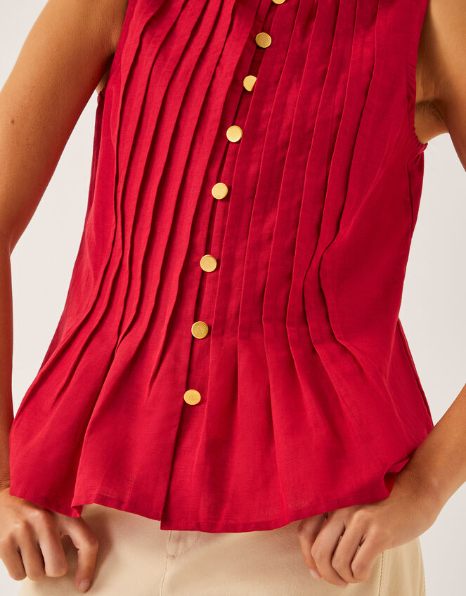 Monica Linen Blend Pleated Top, Red (RED), large