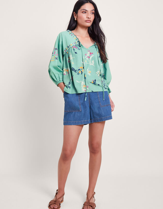 Maya Floral Embroidered Top, Green (GREEN), large
