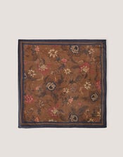 Princella Floral Square Silk Scarf, Brown (BROWN), large