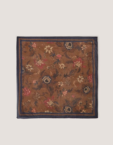 Princella Floral Square Silk Scarf, Brown (BROWN), large