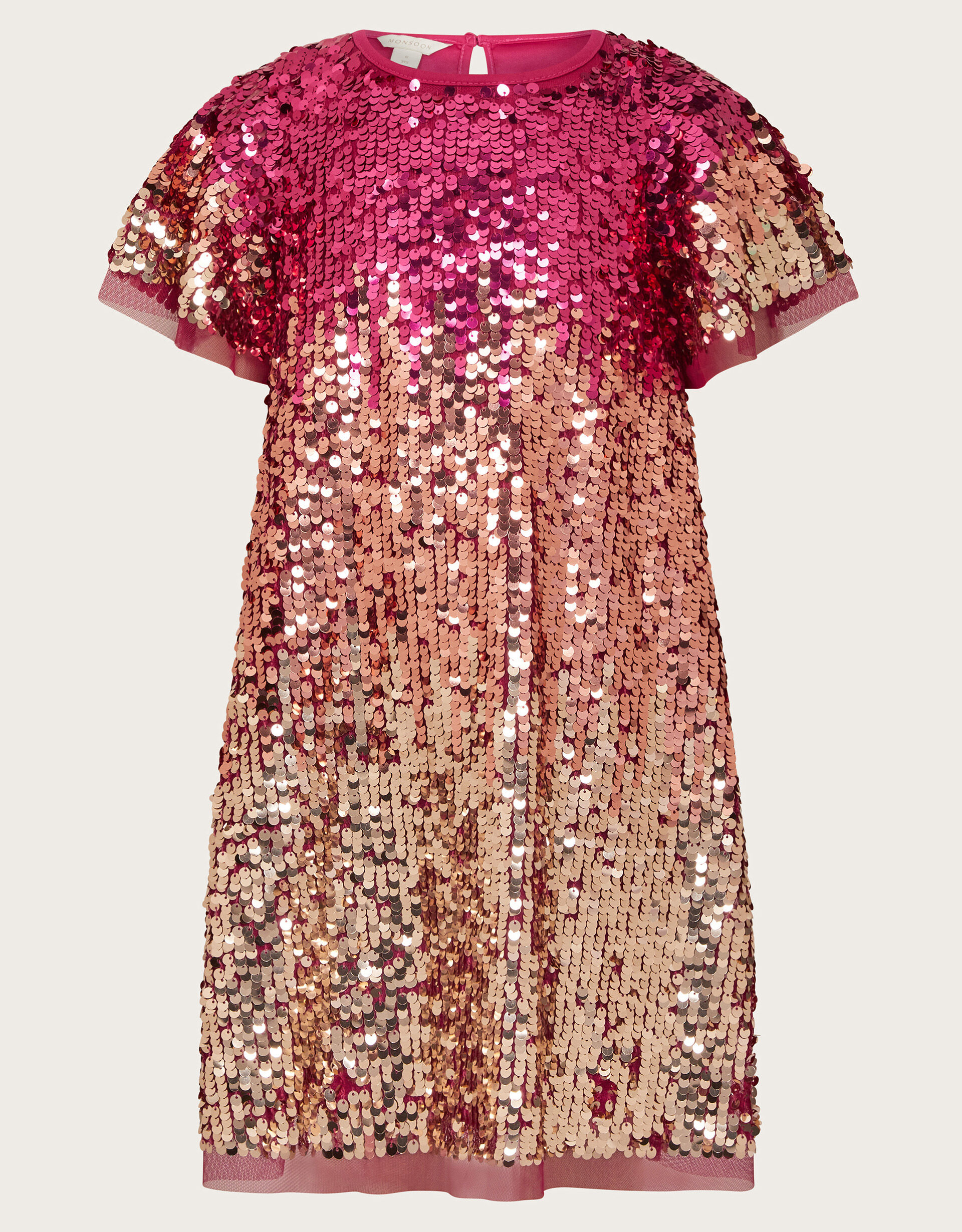 Short Sleeve Ombre Sequin Dress Pink