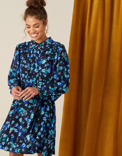 Ditsy Print Short Shirt Dress, Black (BLACK), large
