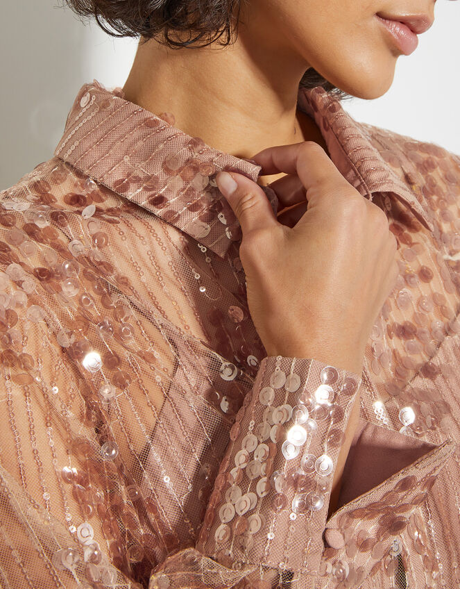 Gwen Sheer Sequin Shirt, Pink (PINK), large