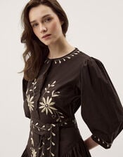 Eloise Floral Embroidered Midi Dress, Brown (CHOCOLATE), large
