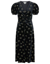 Ebony Glitter Print Stretch Velvet Dress, Black (BLACK), large