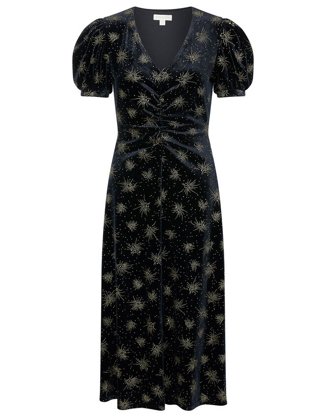 Ebony Glitter Print Stretch Velvet Dress, Black (BLACK), large