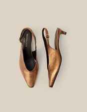 Tola Metallic Leather Slingback Kitten Heels, Bronze (BRONZE), large
