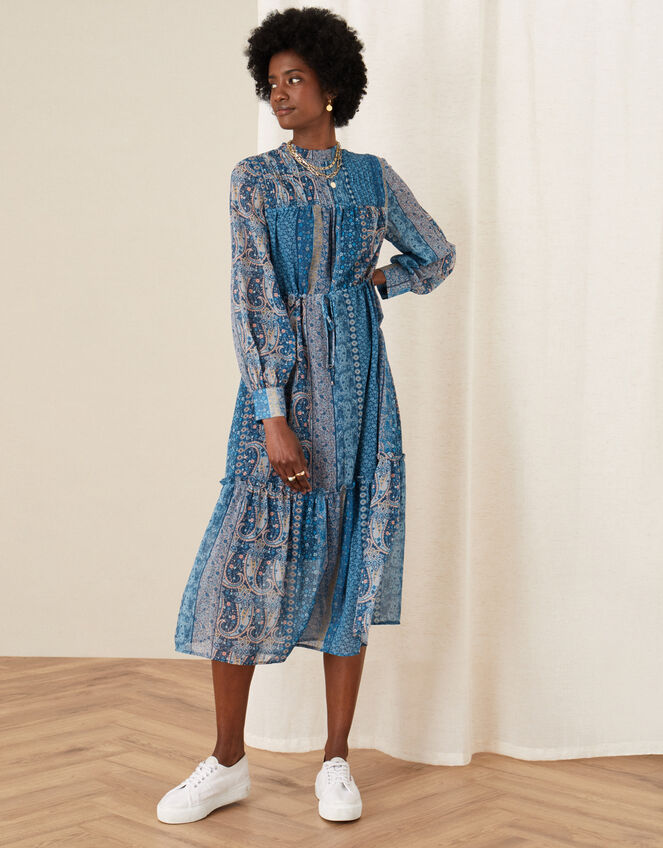 Paisley Print Midi Dress, Teal (TEAL), large