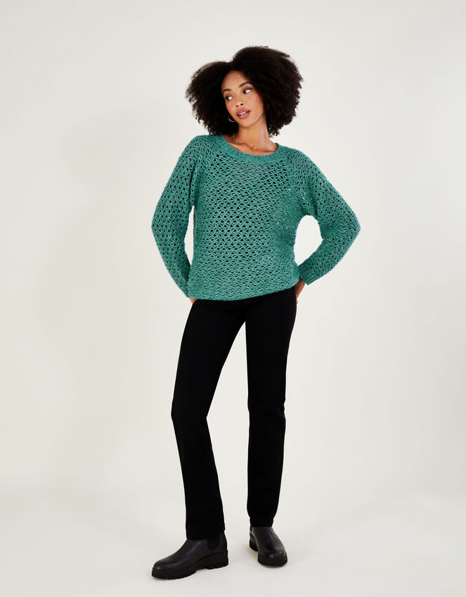 Melange Basket Stitch Jumper with Recycled Polyester , Green (GREEN), large