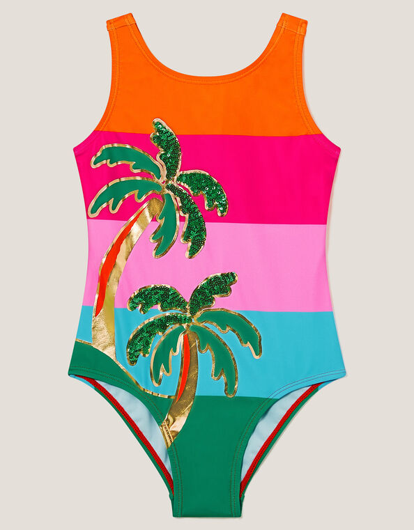 Colourblock Palm Sequin Swimsuit, Pink (PINK), large