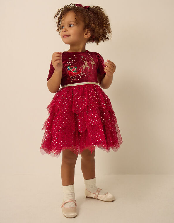 Baby Christmas Reindeer Mesh Dress & Headband Set, Red (BURGUNDY), large