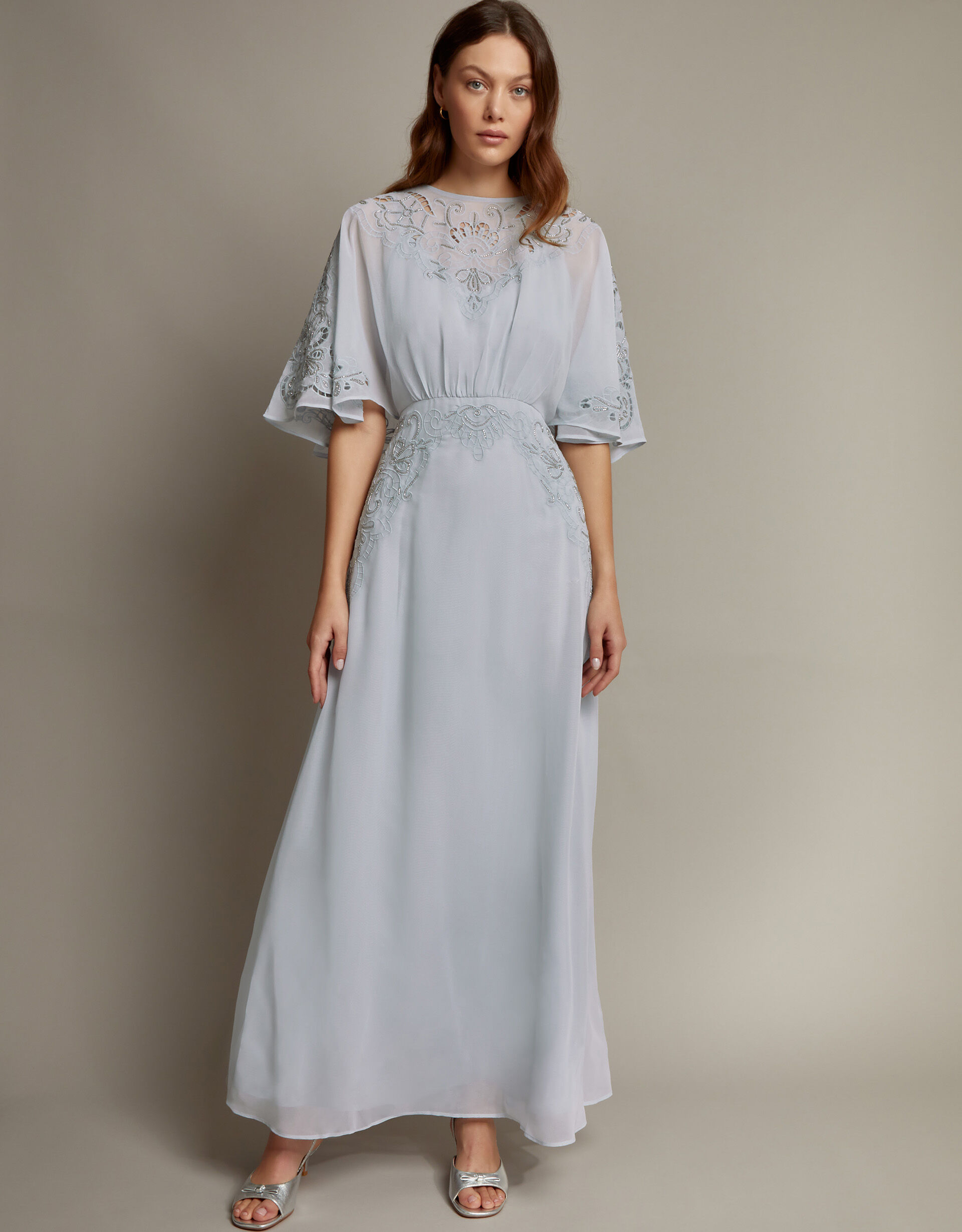 Tatiana Angel Sleeve Embellished Maxi Dress Blue