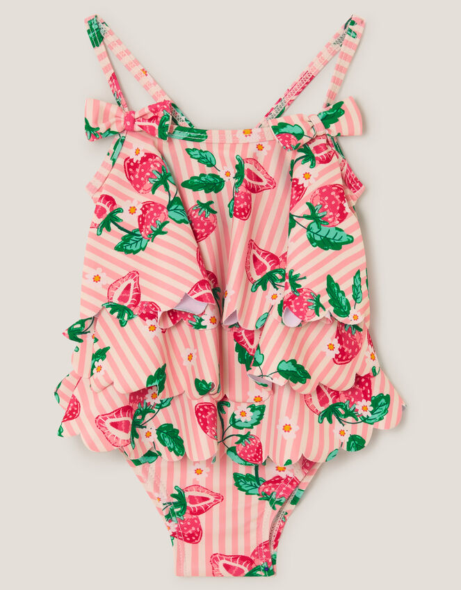 Baby Strawberry Print Scallop Trim Swimsuit, Pink (PINK), large