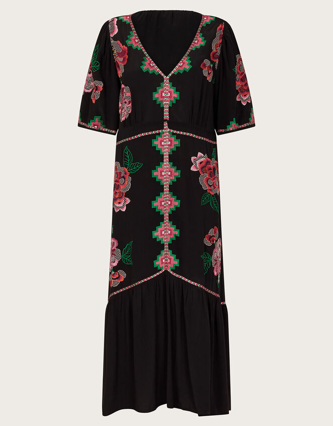 Everly Embroidered Tea Dress, Black (BLACK), large