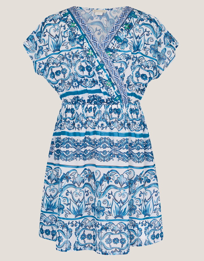 Ornate Floral Print Kaftan Dress, Blue (BLUE), large