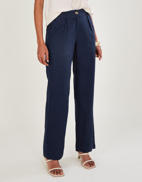 Layla Trousers in Linen Blend, Blue (NAVY), large
