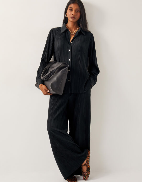 Paula Plisse Wide Leg Trousers, Black (BLACK), large