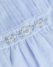 Baby Penelope Embellished Belt Tulle Dress, Blue (BLUE), large