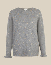 Fee Foil Bow Print Crew Neck Jumper, Grey (GREY), large