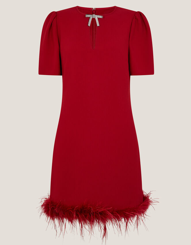 Arlette Feather Mini Dress, Red (RED), large