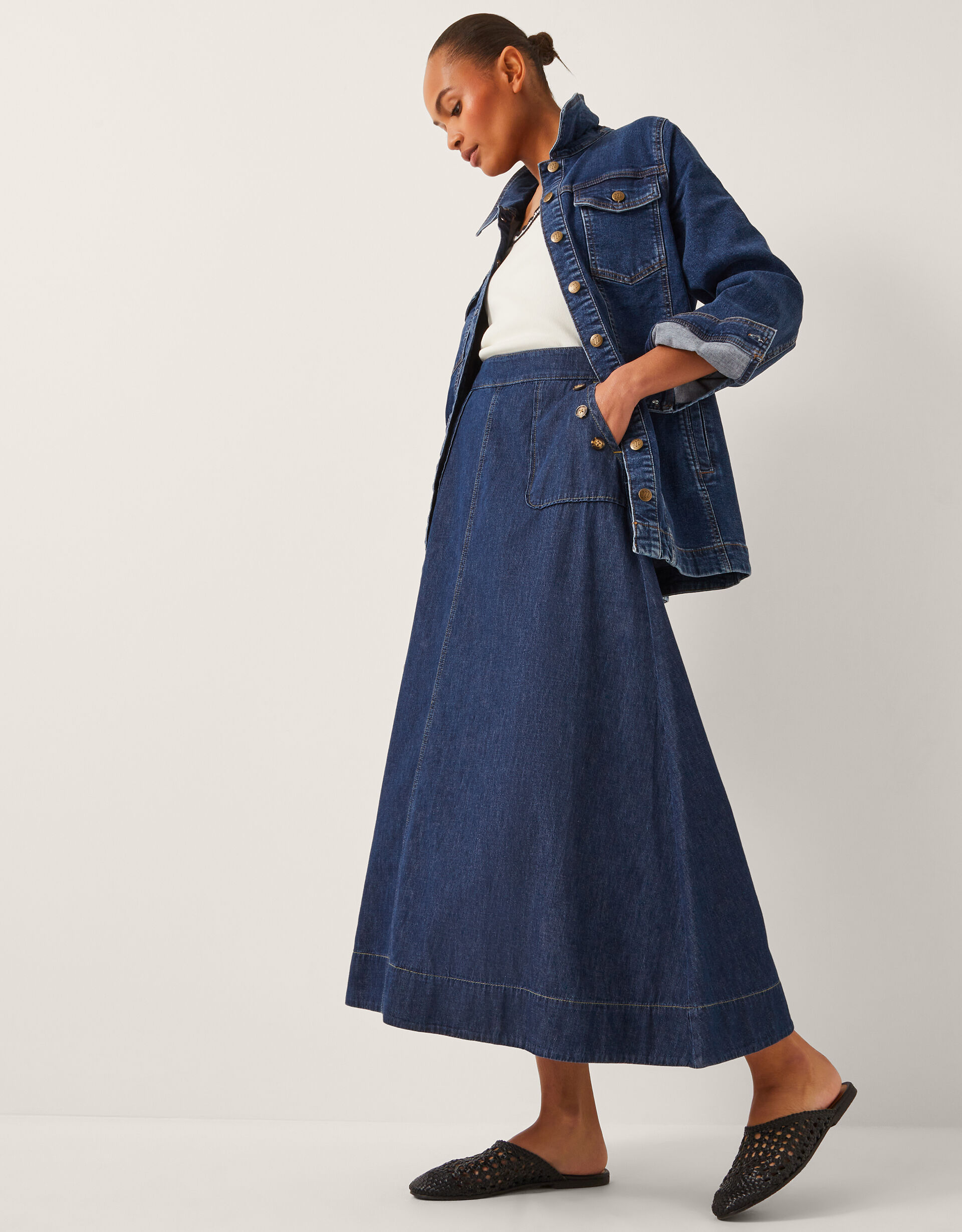 スカート Harper Tassel Pocket Denim Long Skirt BLUE スカート Harper Tassel Pocket Denim Long Skirt YELLOW BLUE