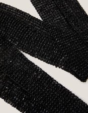 Skinny Beaded Scarf, Black (BLACK), large