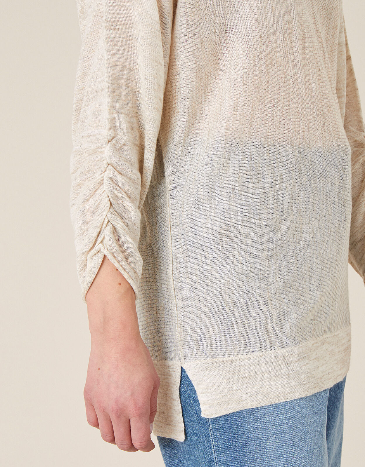 Gathered Sleeve Jumper in Linen Blend 